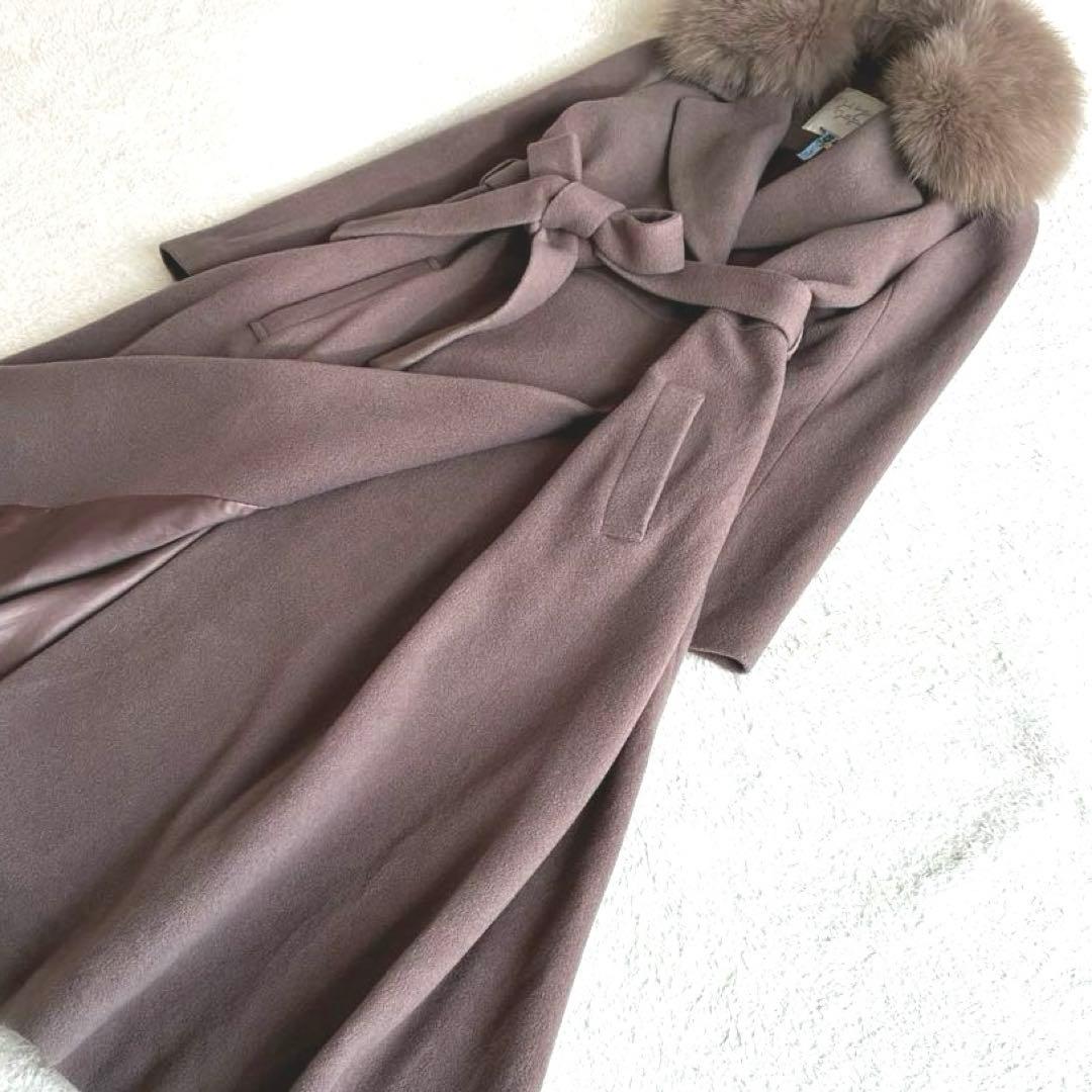 美品 ジルバイ ライトモッサドレスコート フォックスファー クリーニング済