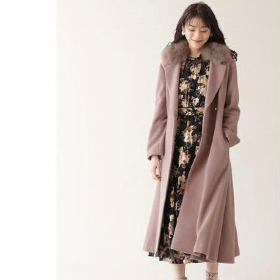 美品 ジルバイ ライトモッサドレスコート フォックスファー クリーニング済