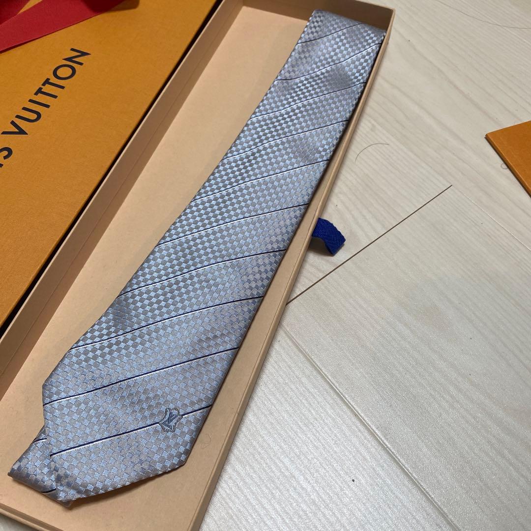 【新品未使用】LOUIS VUITTON チェック柄 ネクタイ ブルー/シルバー