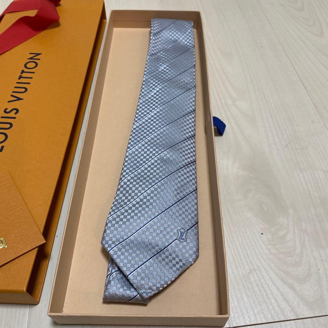 【新品未使用】LOUIS VUITTON チェック柄 ネクタイ ブルー/シルバー
