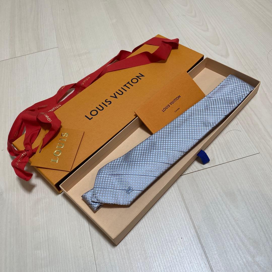 【新品未使用】LOUIS VUITTON チェック柄 ネクタイ ブルー/シルバー