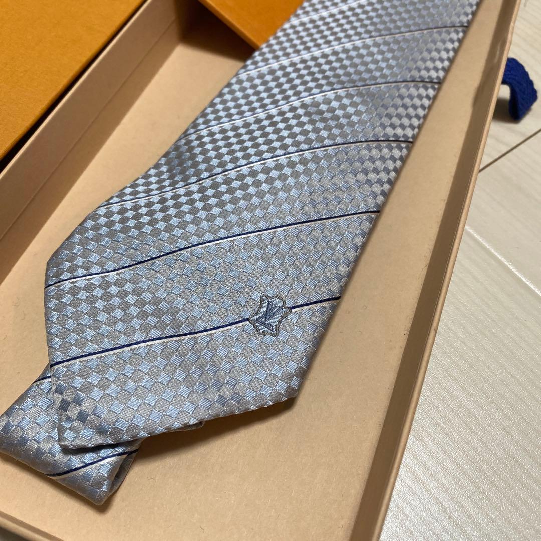 【新品未使用】LOUIS VUITTON チェック柄 ネクタイ ブルー/シルバー