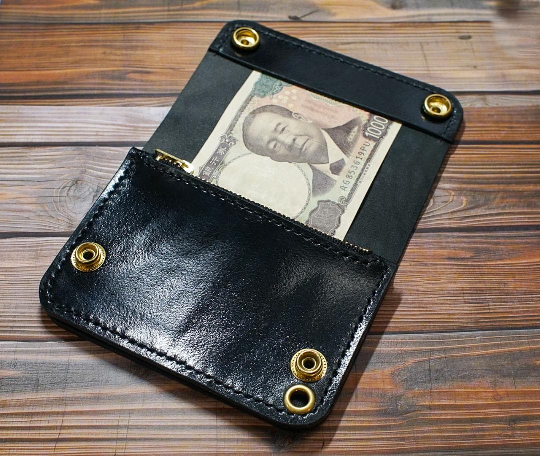 コードバン ショートトラッカーウォレット　ブラック 真鍮 トラッカーウォレット