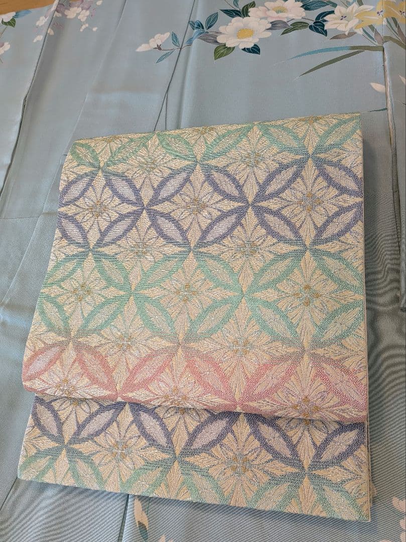 訪問着フルセット　作家物友禅　薄水色　高級袋帯　結婚式　入学式　　訪問着セット