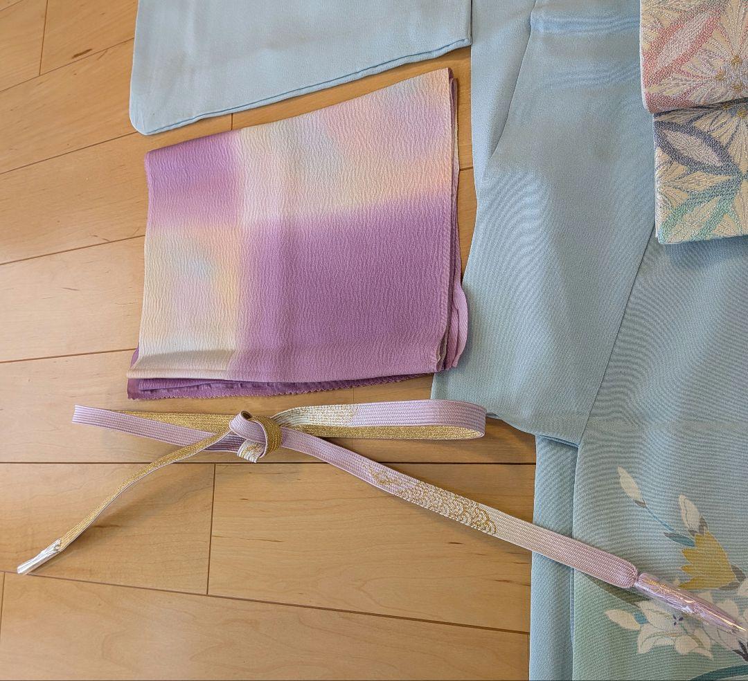 訪問着フルセット　作家物友禅　薄水色　高級袋帯　結婚式　入学式　　訪問着セット