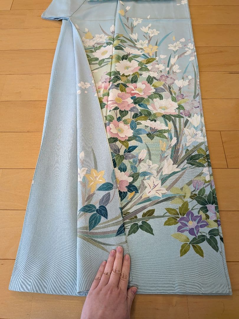 訪問着フルセット　作家物友禅　薄水色　高級袋帯　結婚式　入学式　　訪問着セット