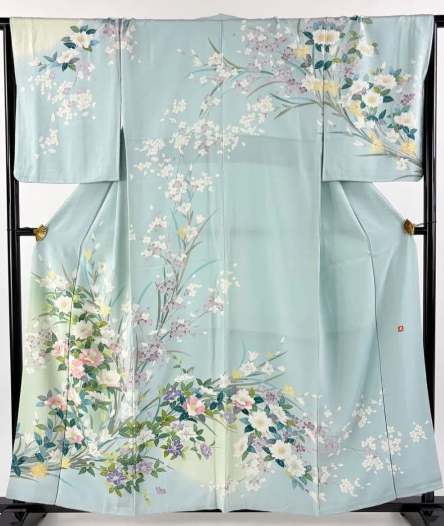 訪問着フルセット　作家物友禅　薄水色　高級袋帯　結婚式　入学式　　訪問着セット