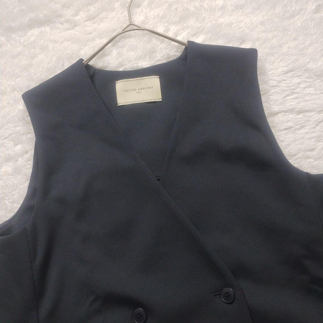極美品　ユナイテッドアローズ　SPONGY ミドルベスト　ジレ　36　フリル　黒