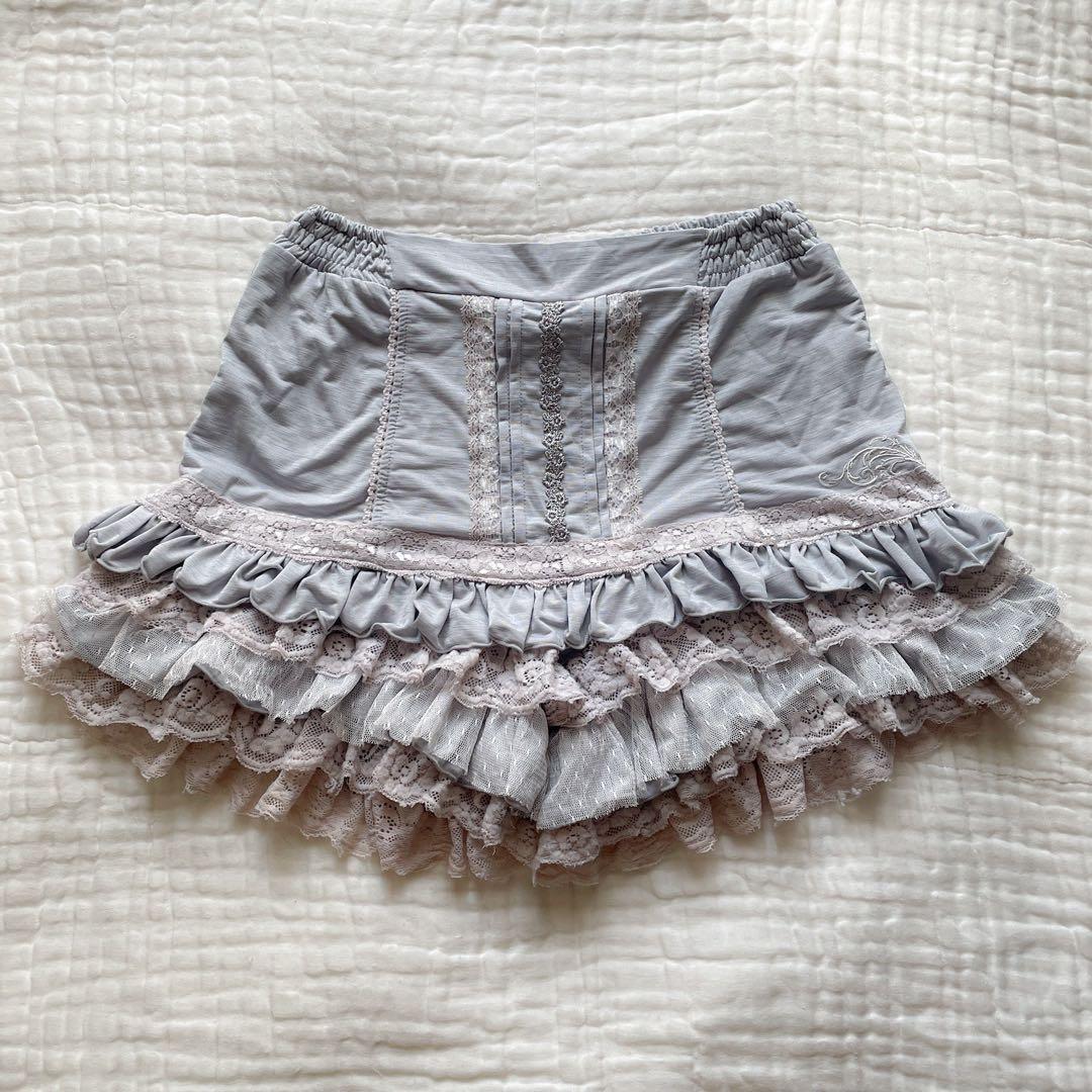 00s 希少 ozz oneste 異素材レースフリルティアードスカパン