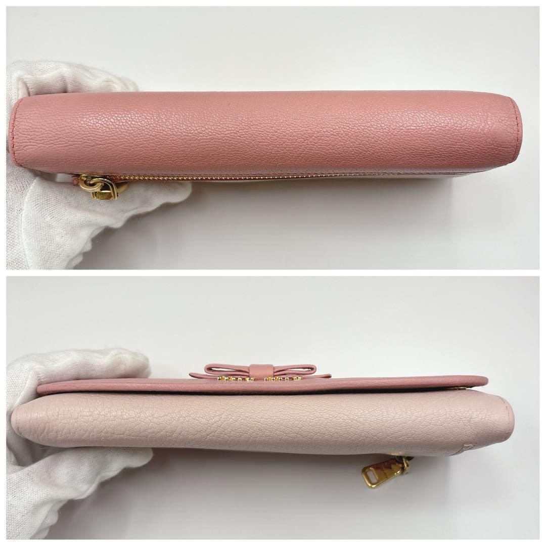 美品♡ミュウミュウ 長財布 マドラス フラップ バイカラー ピンク リボン