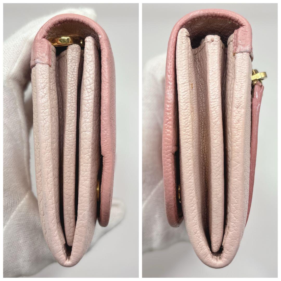 美品♡ミュウミュウ 長財布 マドラス フラップ バイカラー ピンク リボン