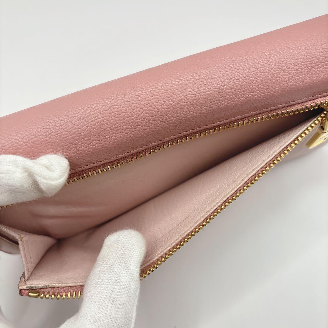 美品♡ミュウミュウ 長財布 マドラス フラップ バイカラー ピンク リボン