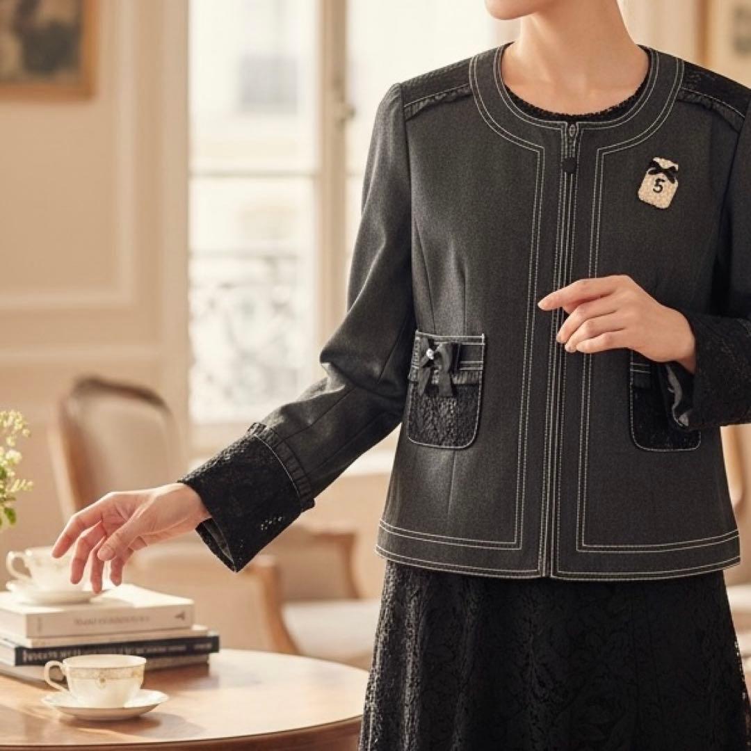 未使用タグ付♡ スーパービューティー 大きいサイズ 近年♡ ノーカラージャケット