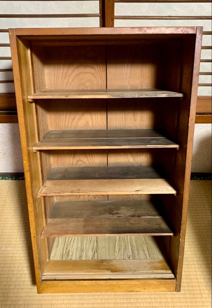 ☆【ダイヤガラス】引戸食器棚 水屋箪笥 昭和レトロ アンティーク 5段 木製