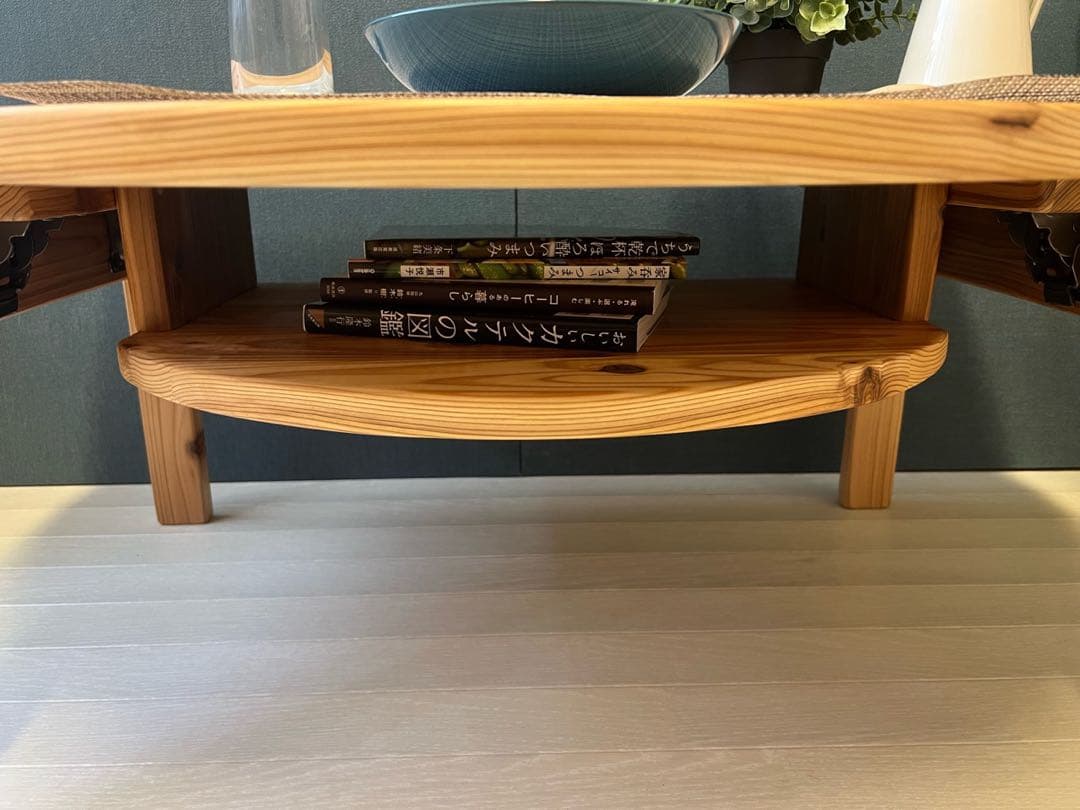 【送料無料】 ローテーブル 半円 収納付き90cm 60cm 杉 折り畳み脚