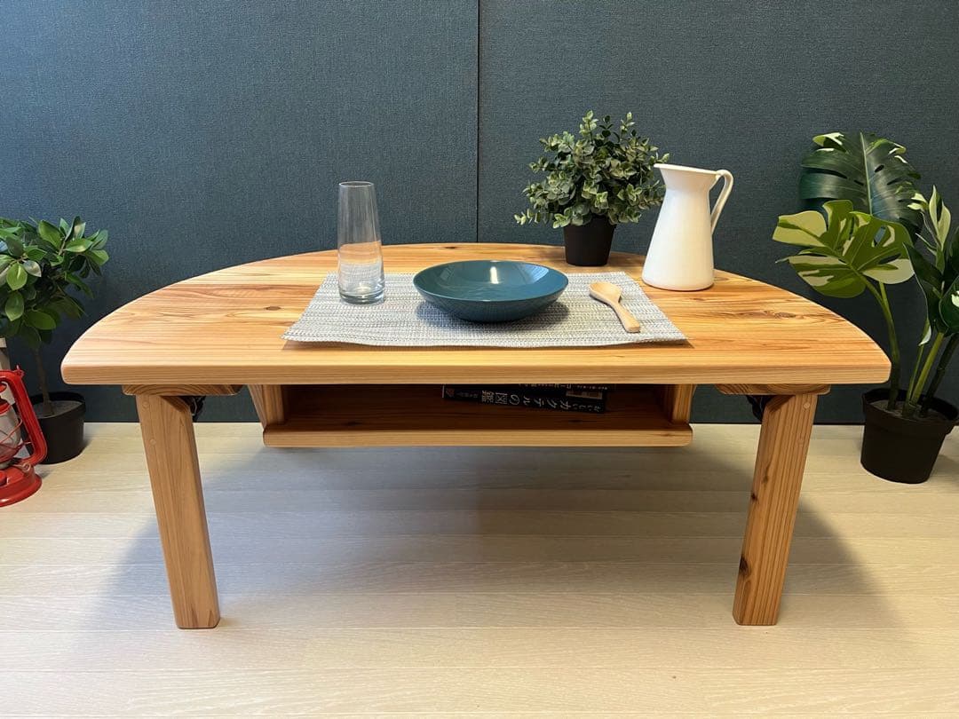 【送料無料】 ローテーブル 半円 収納付き90cm 60cm 杉 折り畳み脚