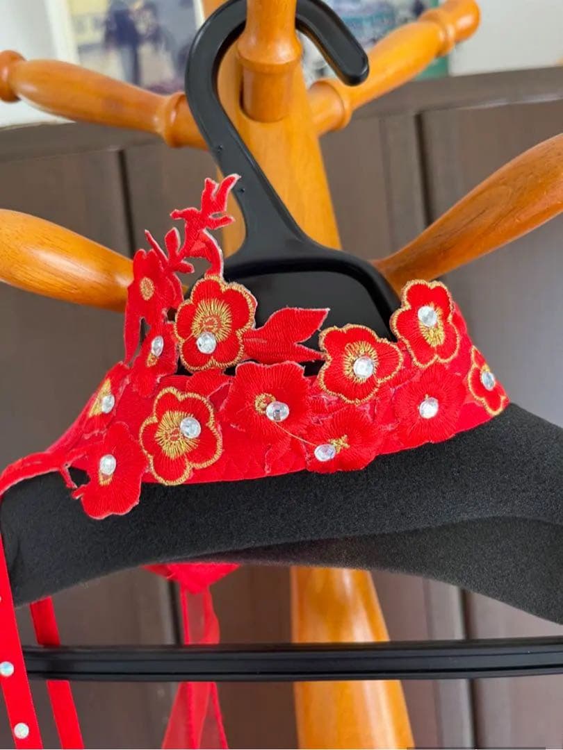 社交ダンスドレス・フリル付き 赤