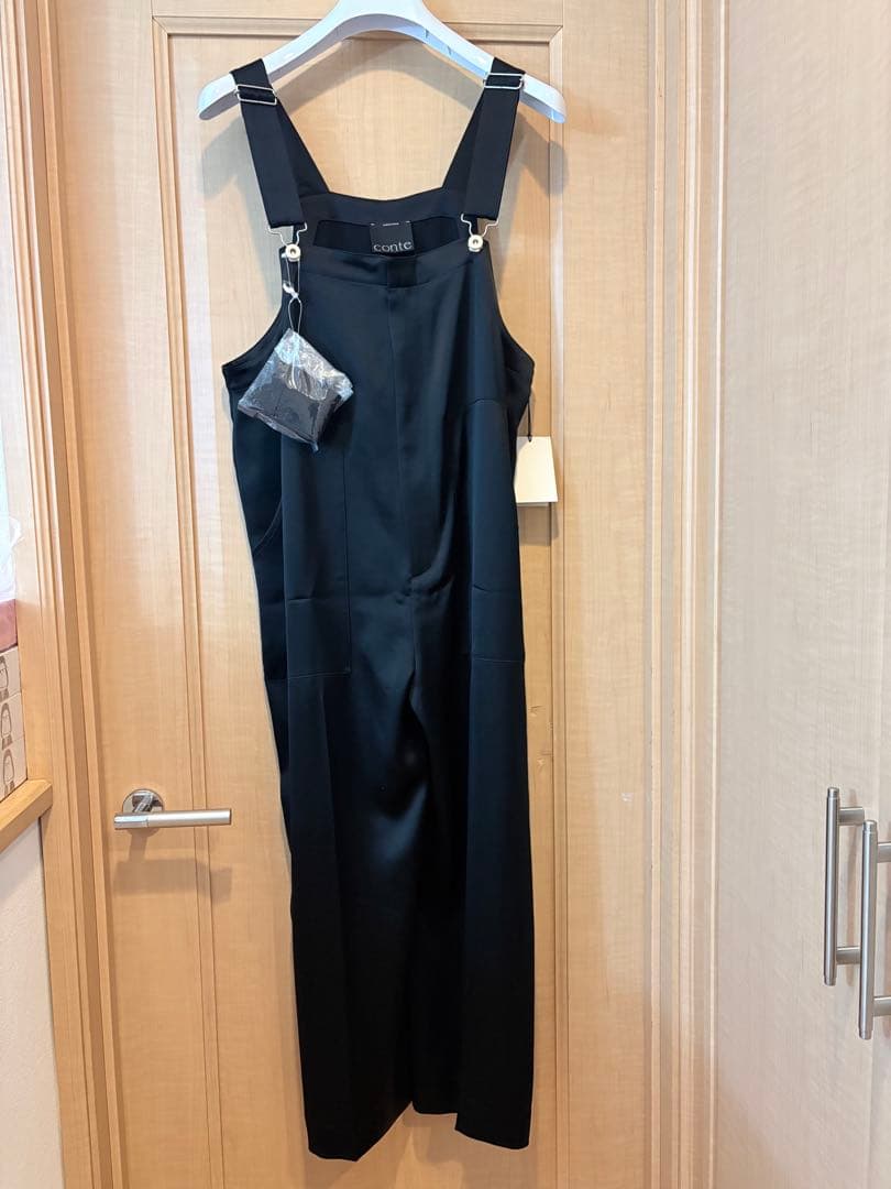 Conte 黒サテンサロペット・オーバーオール