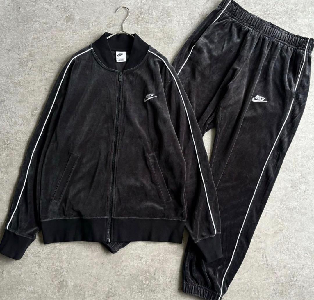 美品■NIKE ナイキ【L】ベロア セットアップ ブラック 刺繍ロゴ ジャージ