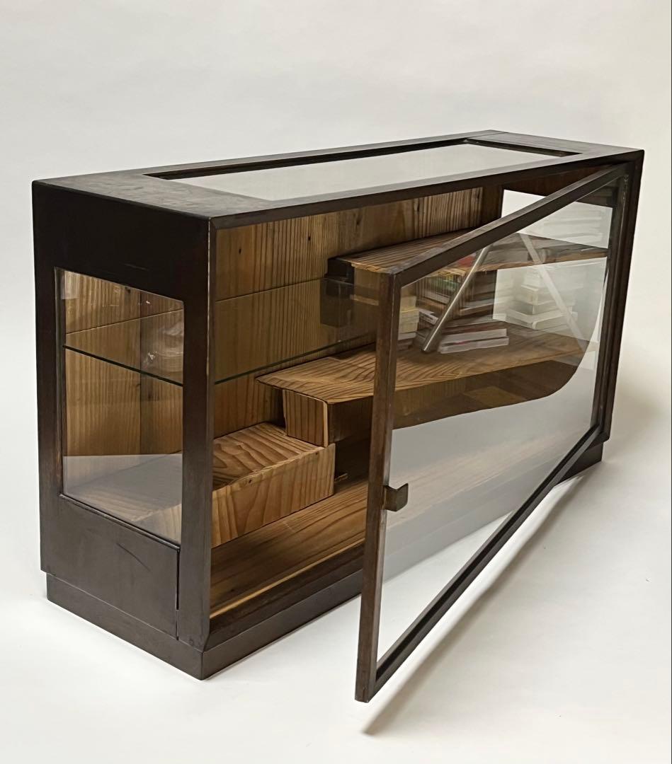 ビンテージ　木製ガラスケース　ガラスラック　昭和レトロ　飾り台