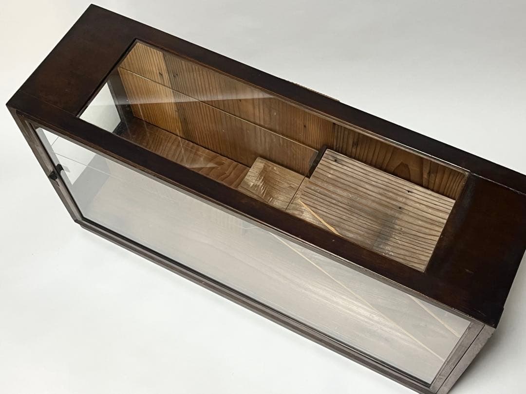 ビンテージ　木製ガラスケース　ガラスラック　昭和レトロ　飾り台