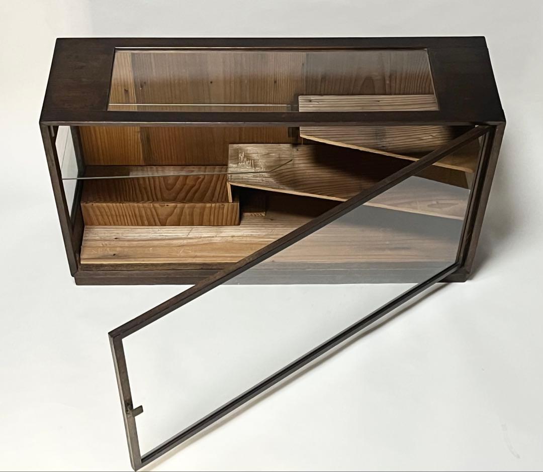 ビンテージ　木製ガラスケース　ガラスラック　昭和レトロ　飾り台