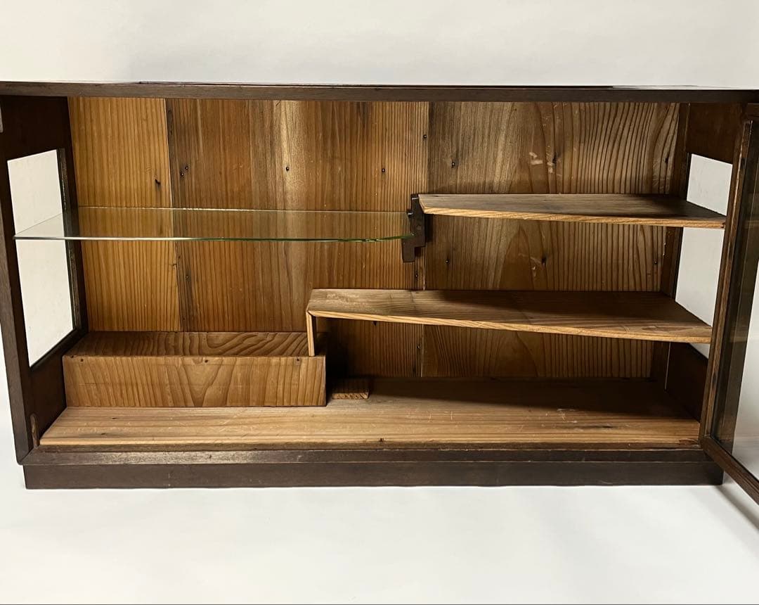 ビンテージ　木製ガラスケース　ガラスラック　昭和レトロ　飾り台