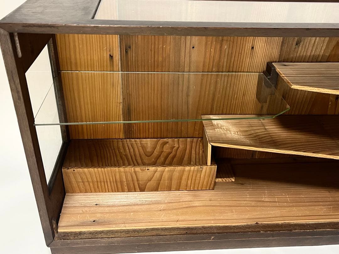 ビンテージ　木製ガラスケース　ガラスラック　昭和レトロ　飾り台