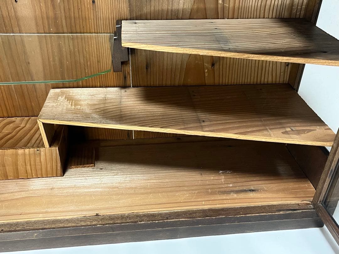 ビンテージ　木製ガラスケース　ガラスラック　昭和レトロ　飾り台