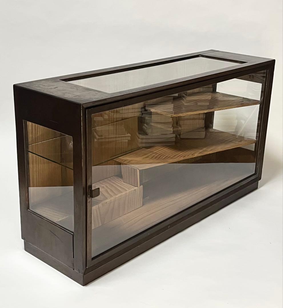 ビンテージ　木製ガラスケース　ガラスラック　昭和レトロ　飾り台