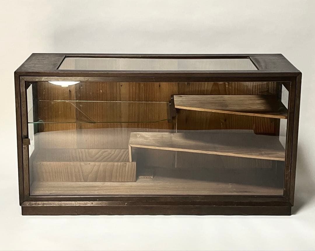 ビンテージ　木製ガラスケース　ガラスラック　昭和レトロ　飾り台