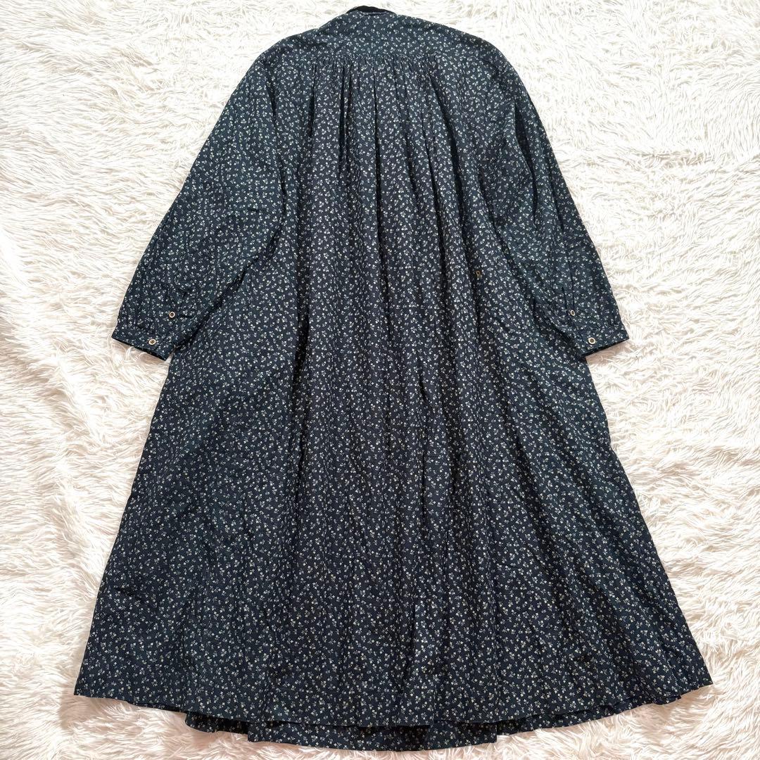 45R 雲間草プリントのドレス　ワンピース　藍染め　インディゴ　小花柄