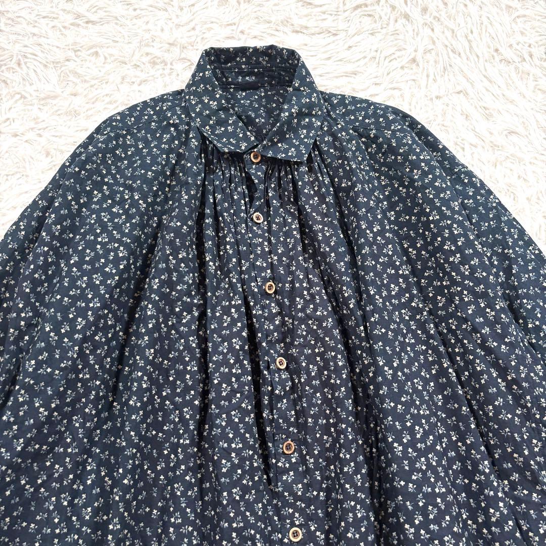 45R 雲間草プリントのドレス　ワンピース　藍染め　インディゴ　小花柄