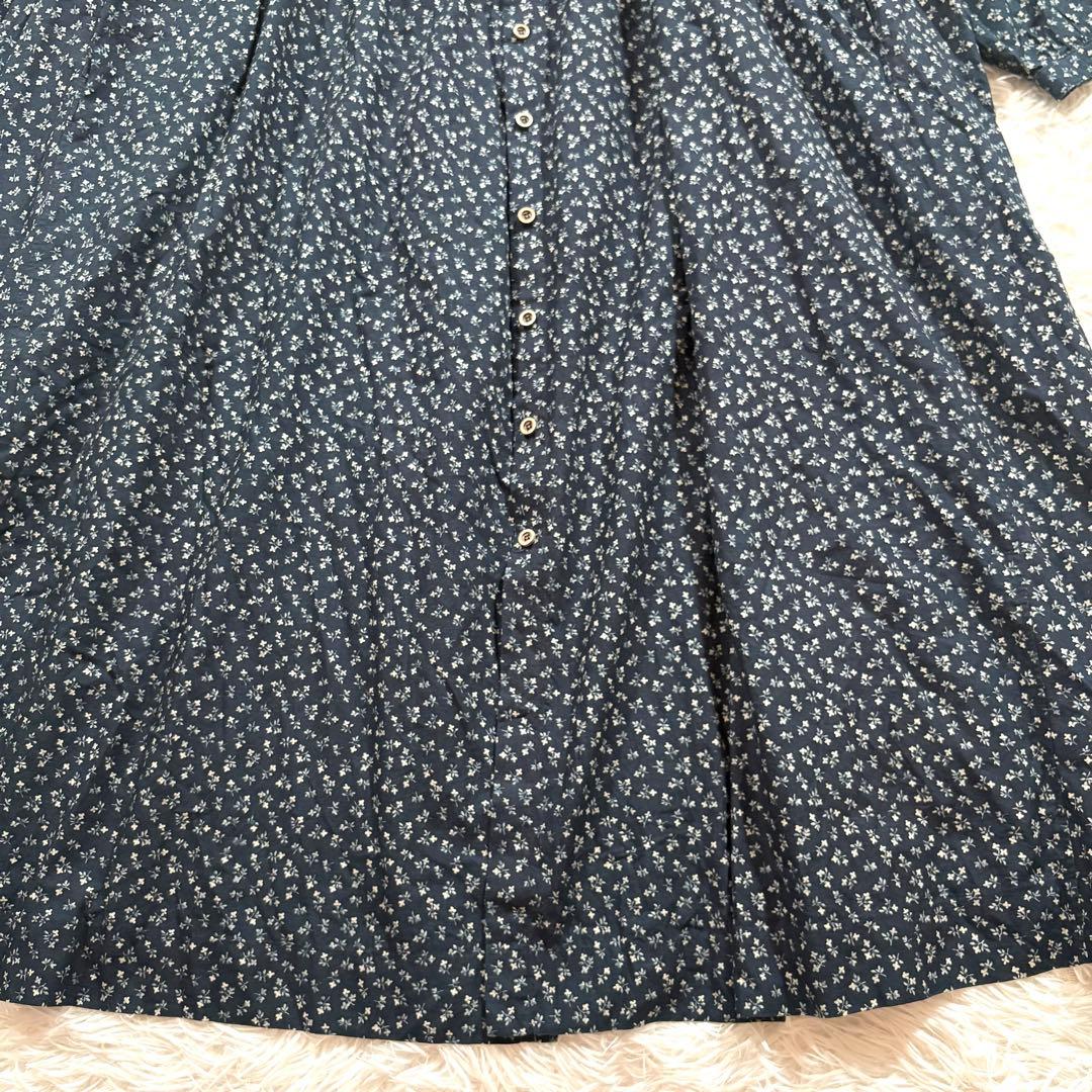 45R 雲間草プリントのドレス　ワンピース　藍染め　インディゴ　小花柄