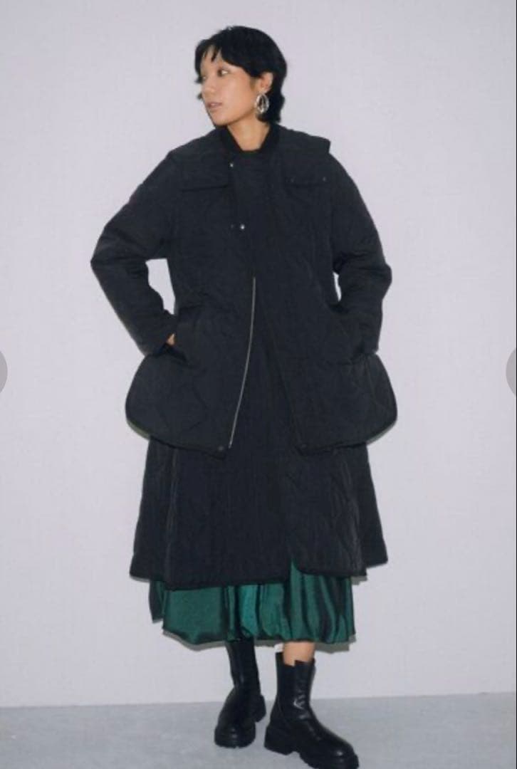 美品★ レイヤードライクキルティングコート