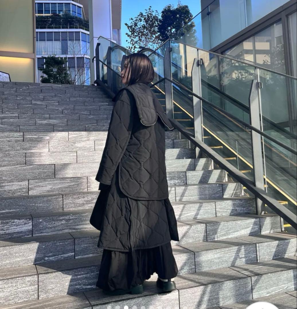 美品★ レイヤードライクキルティングコート