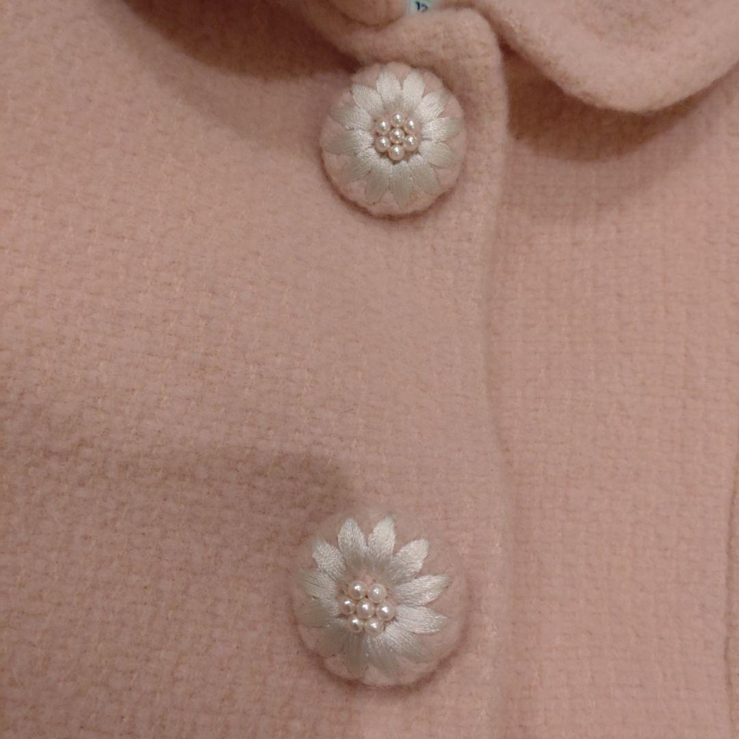 美品 TOCCA アンゴラ混 ロングコート 120 ピンク フラワー刺繍ボタン