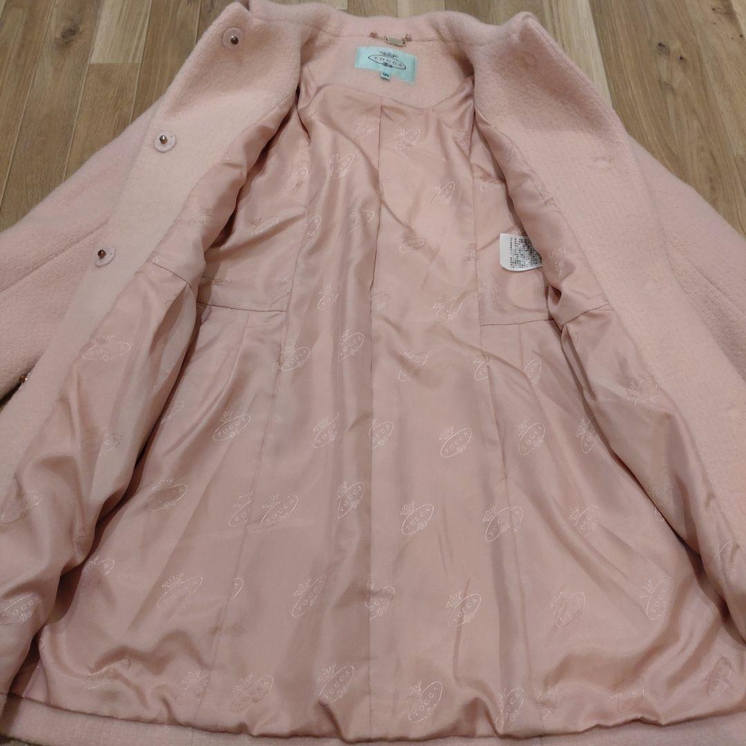 美品 TOCCA アンゴラ混 ロングコート 120 ピンク フラワー刺繍ボタン
