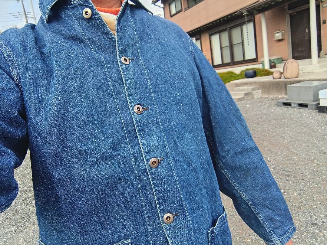 緊急値下げ40sデニムカバーオール ボタンフロント薄いデニム