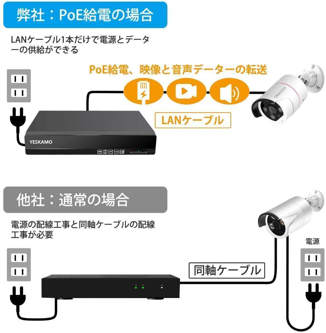 防犯カメラ 屋外 録音 POE防犯カメラ 500万画素　4台
