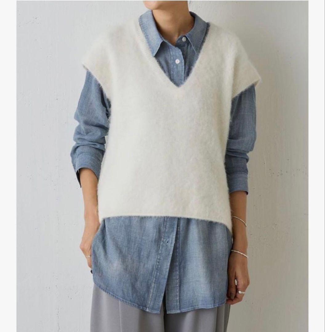 BEARDSLEY アルパカシャギーニットジレ ふわふわベスト ホワイト