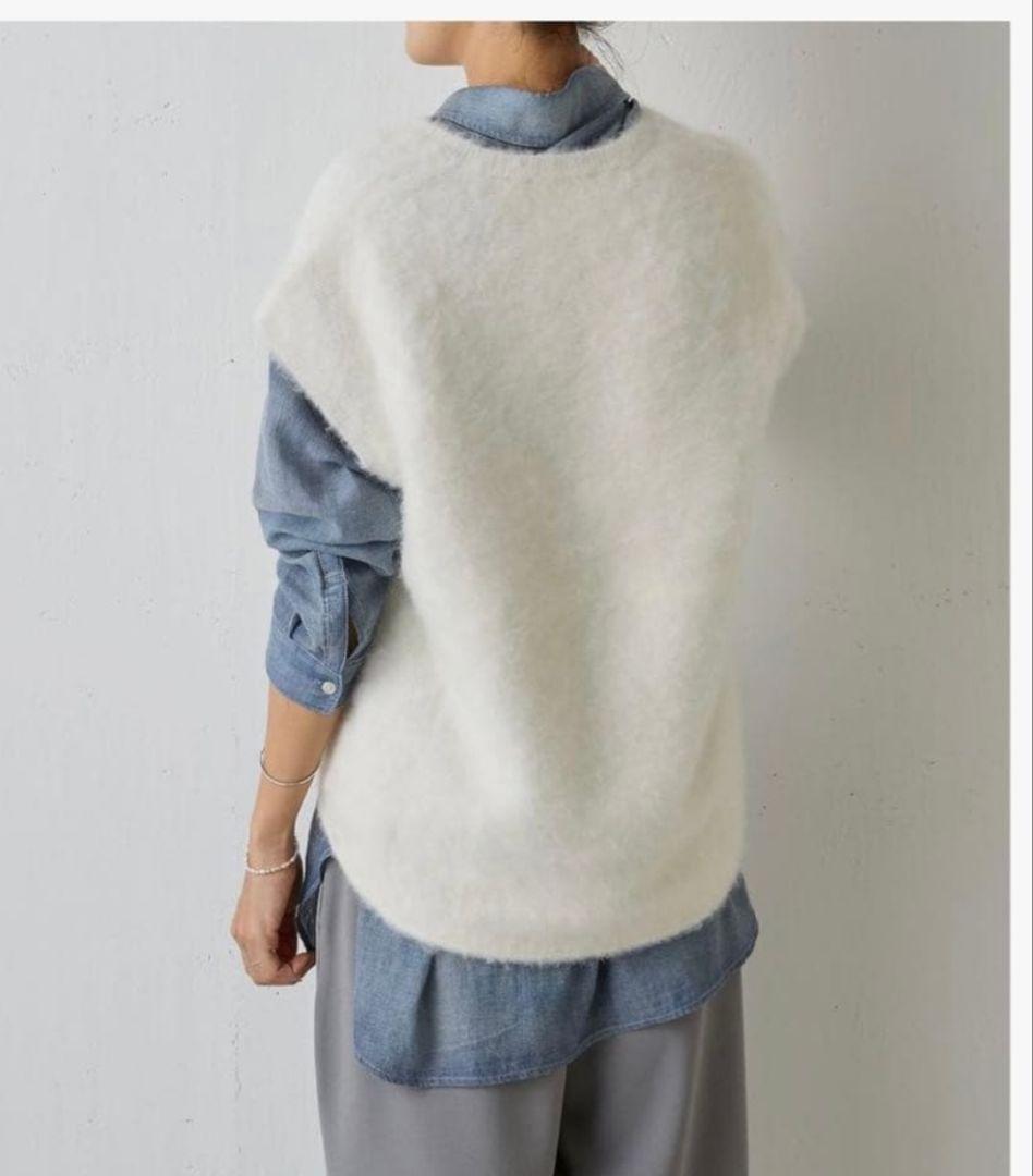 BEARDSLEY アルパカシャギーニットジレ ふわふわベスト ホワイト