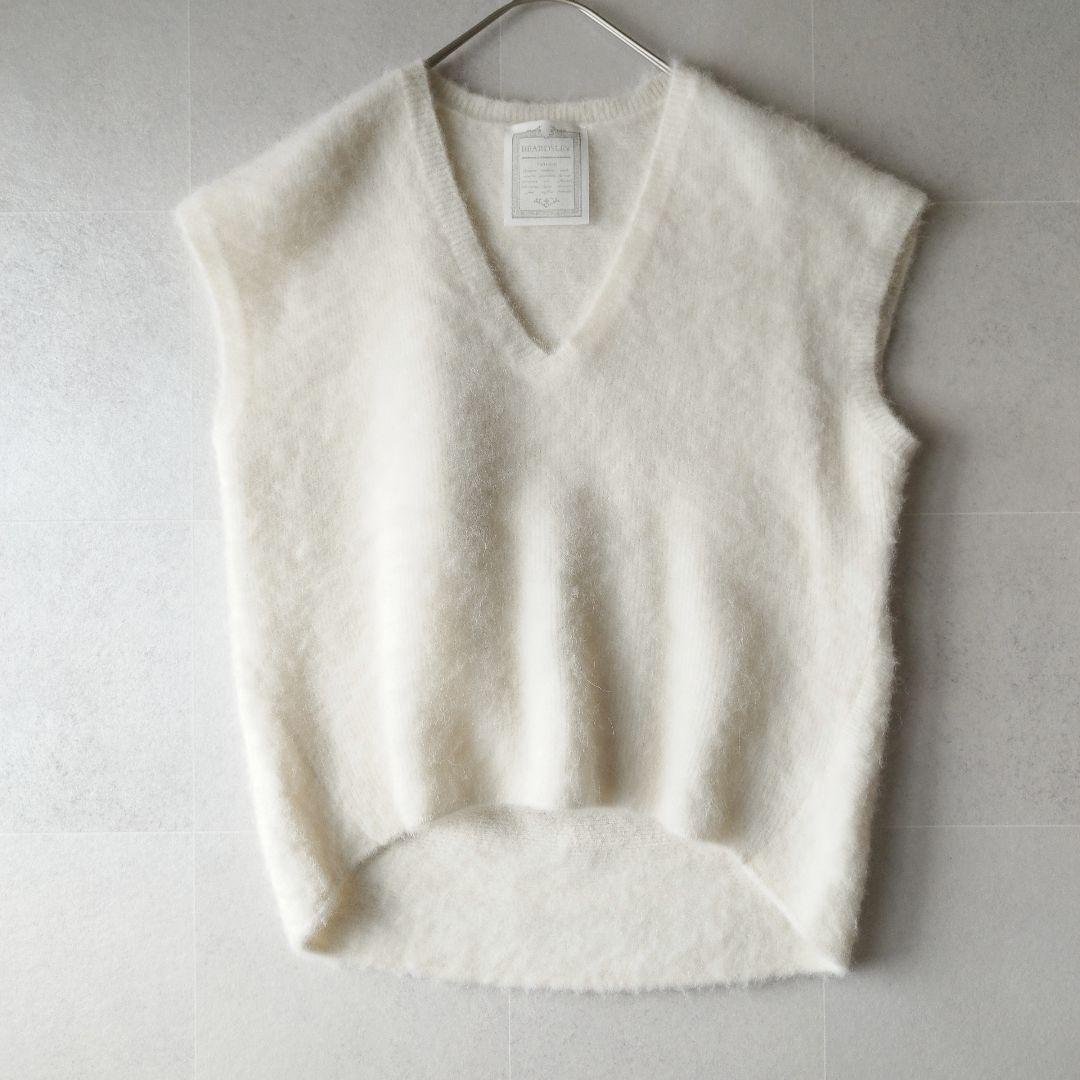BEARDSLEY アルパカシャギーニットジレ ふわふわベスト ホワイト
