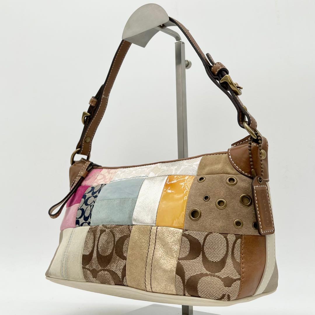 COACH アクセサリーポーチ ワンショルダー バッグ パッチワーク レザー