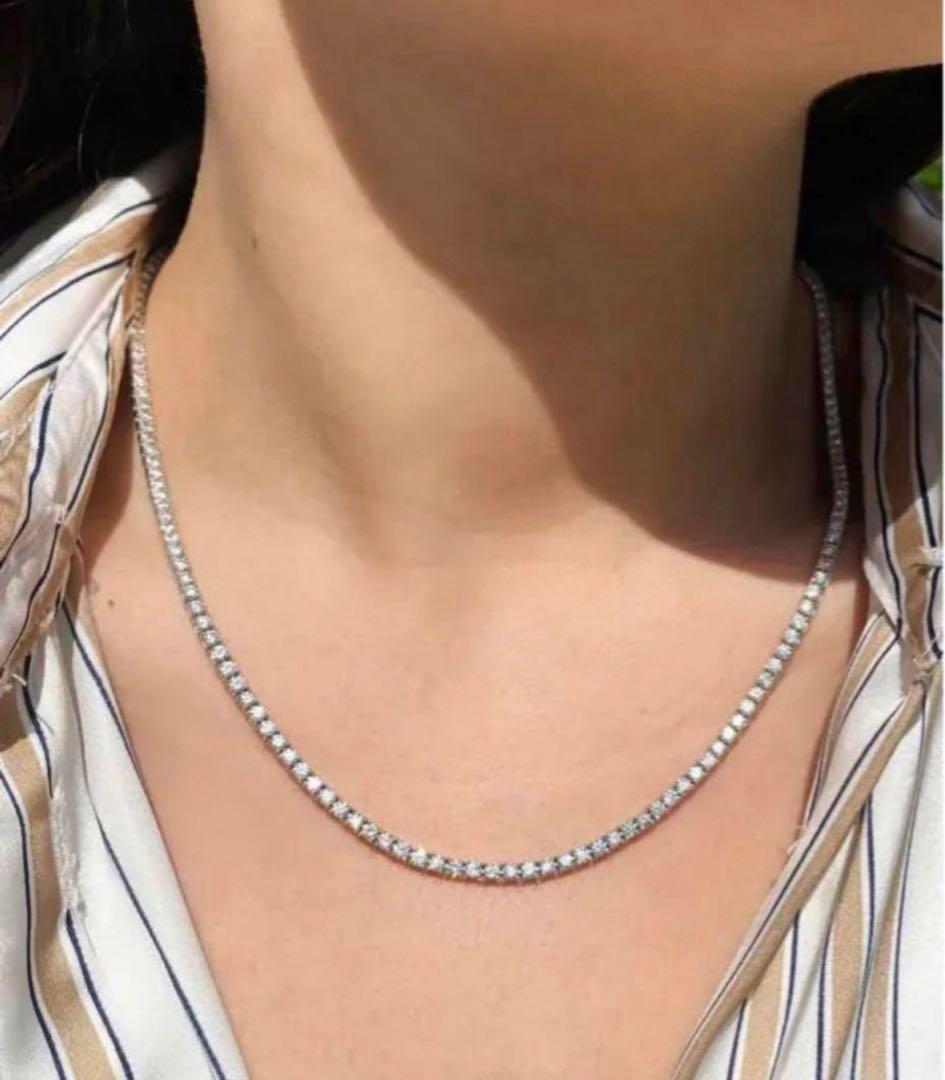 【GRA鑑定書付】モアサナイト テニスチェーンネックレスS925プラチナ仕上げ