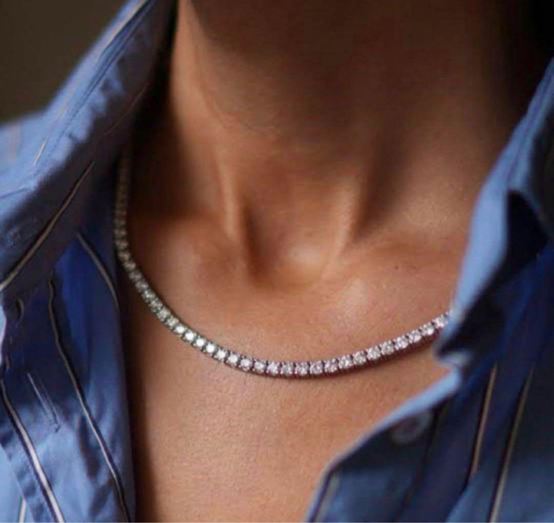 【GRA鑑定書付】モアサナイト テニスチェーンネックレスS925プラチナ仕上げ