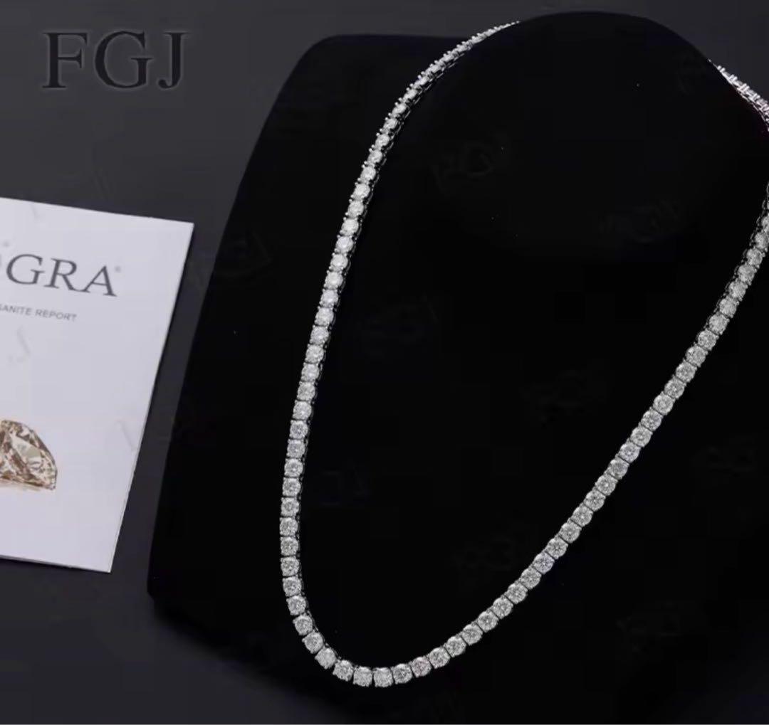 【GRA鑑定書付】モアサナイト テニスチェーンネックレスS925プラチナ仕上げ