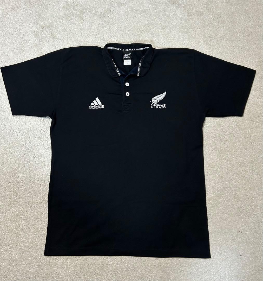 【美品】 adidas オールブラックス 正規ライセンス ラガーシャツ（M）