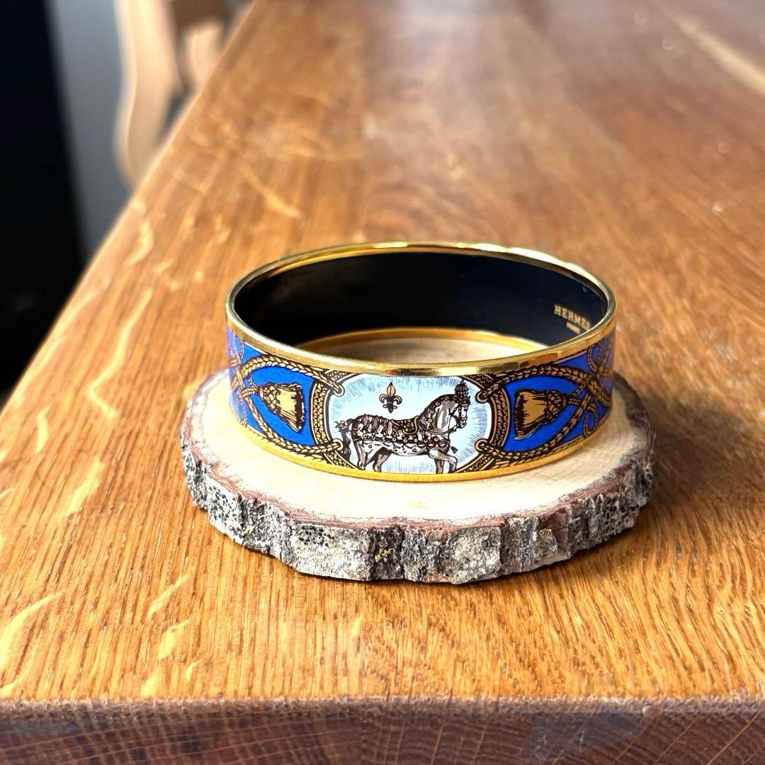 【希少】HERMES エルメス エマイユGM バングル /馬＆ロープ柄