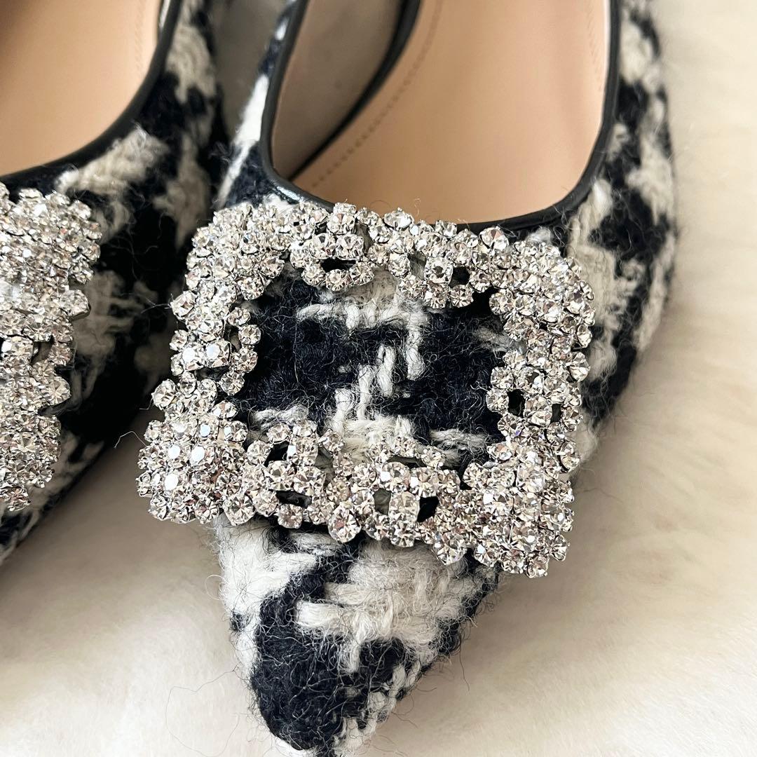 新品未使用✨OHGA オオガ　ツイード　千鳥柄　フラットシューズ　ビジュー